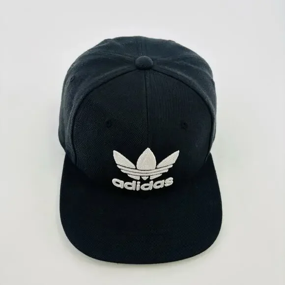 ADIDAS Men's Original White Trefoil Chain Logo Black Snapback Hat Cap One Size - Picture 2 of 8